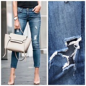 CURRENT/ELLIOTT The Stiletto Distressed Skinny Jeans, Niagara Destroy sz. 24